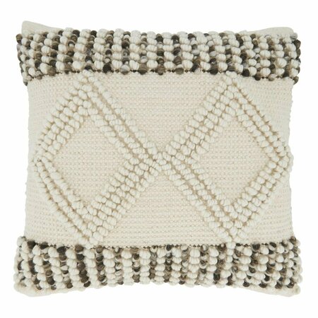 VECINDARIO 18 in. Woven Textured Poly-Filled Square Throw Pillow with Diamond Design, Ivory VE3744884